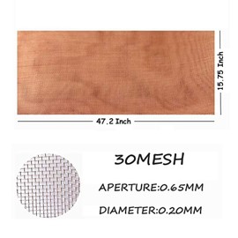 Pure Copper Mesh Screen Roll #30Mesh-Size:15.7"x47.2" 99.9%-Copper Wire Mesh Screen for Vents,Window Screen,DIY Grounding Mat, Art Project,Keep Insect Away...