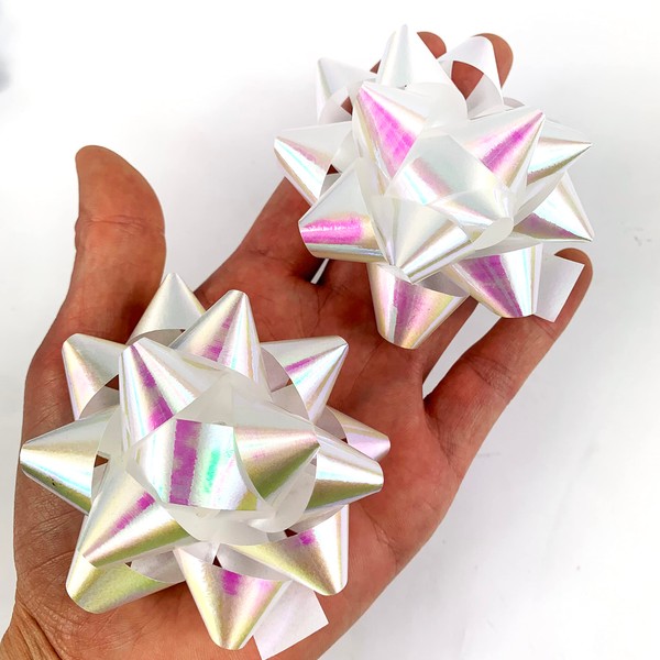 Worlds White Confetti Bows Star Gift Bows Colorful Bows 2-3/4'' Inch(20 Pack), Rainbow White