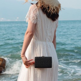 LHHMZ Straw Clutch for Women Small Summer Evening Bag Raffia Shoulder Bag Woven Beach Handbag