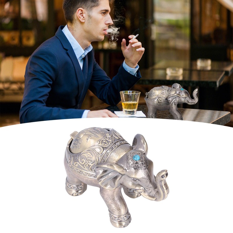 Cigar Ashtray Vintage Elephant Wind Proof Embossed Design Durable Metal