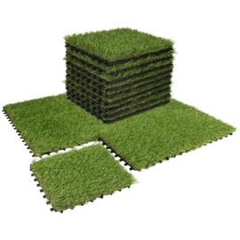 XLX TURF Artificial Grass Turf Interlocking Deck Tiles Set 18 PCS, 12"x12" Thick Synthetic Fake Grass Self-draining Mat Patch Indoor/Outdoor Flooring Decor Pad