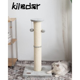 Kilodor Cat Scratching Post 34 Inches Large Sturdy Cat Post with Replaceable Sisal Scratcher and Hanging Ball Scratching Post for Indoor Cats Adult Grey