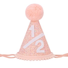Alainzeo 1/2 Birthday Hat for Baby, Glitter & Comfortable 6-Month Party Hat with Elastic Headband, Perfect for Baby Photos and Milestone Celebrations(Pink)