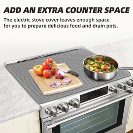 LOPNUR Electric Stove Cover for Stove Top, 29.9"x20.9" Silicone Stove Mat for Glass Top Stove Cover, Heat Resistant Induction Cooktop Protector, Non-Slip Kitchen Glass Cooktop Protector, Grey