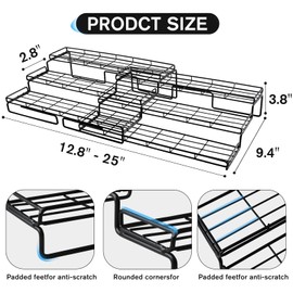 PickyanDco Expandable Spice Rack Set, 3 Tier Spice Rack Organizer for Cabinet Step Shelf Countertop Spice Storage Holder, Metal Seasoning Rack for Kitchen Cabinet Cupboard Pantry - Black
