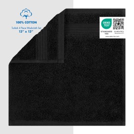 Cotton Paradise Cotton Paradise 100% Cotton Turkish Washcloths for Bathroom 4 Piece Soft Absorbent Small Hand Face Towels Fluffy Wash Rags for Body, Black Wash Cloths