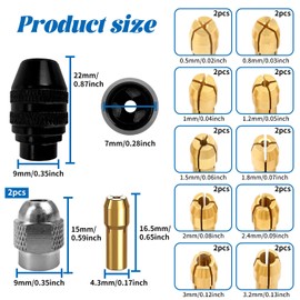 23-Piece Drill Chuck Set, Replacement 4486 Quick Change Drill Chuck with Replacement 4485 Brass Collet Metal Nut Compatible with Accessory Set for Electric Grinding Drill