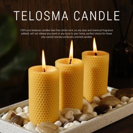 Natural Beeswax Pillar Candles 4 Packs - Honeycomb Surface - 100% Pure Beeswax Candles No Scent- for Emergency/Prayer/Relax (2inch Diameter, 4 inch Tall - Yellow)
