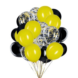 Pack of 50 12 Inch Balloons, Matte Yellow and Black, Helium Confetti Balloons for Birthday, Weddings