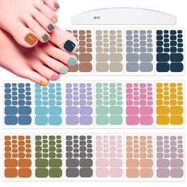 XEAOHESY 352 Pieces 16 Sheets Toe Nail Full Wraps Toenail Polish Strips Macaroon Solid Color Toenail Art Polish Stickers Self-Adhesive Colorful Toenail Art Decals with Nail File for Women Girls