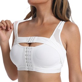 Dress Cici White Front Hook Sports Bra After Surgery with Compression Band, Post Surgical Bra for Women Asia Size M