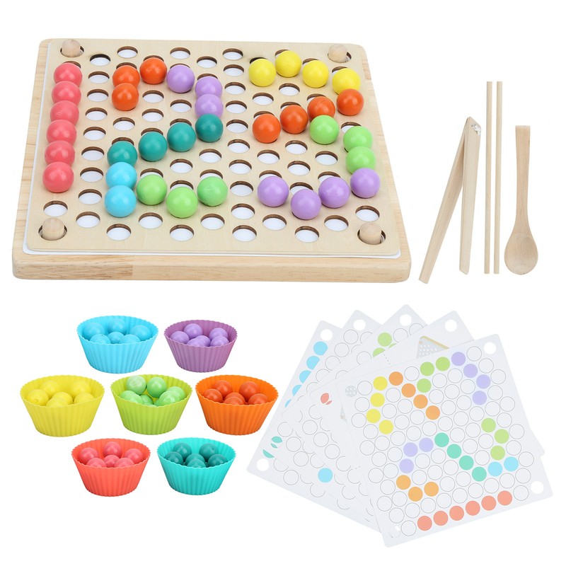 Children Wooden Clip Beads Puzzle Board Hands Brain Training Bead