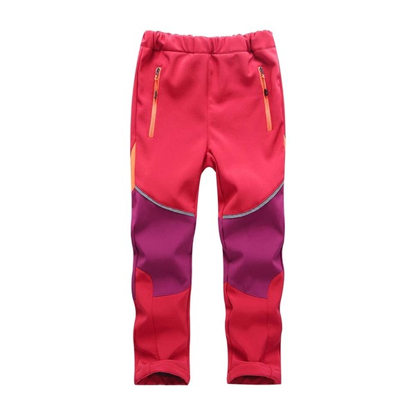 Jessie Kidden Pantalon imperméable pour enfants, garçons, filles, jeunes, pantalon de ski coupe-vent, pantalon de randonnée à coque souple, taille extensible, Rouge/violet, 10-12 ans