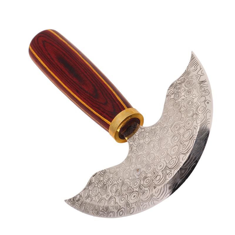 Round Leather Knifes Incisive Blade High Hardness Polished Wooden Handle