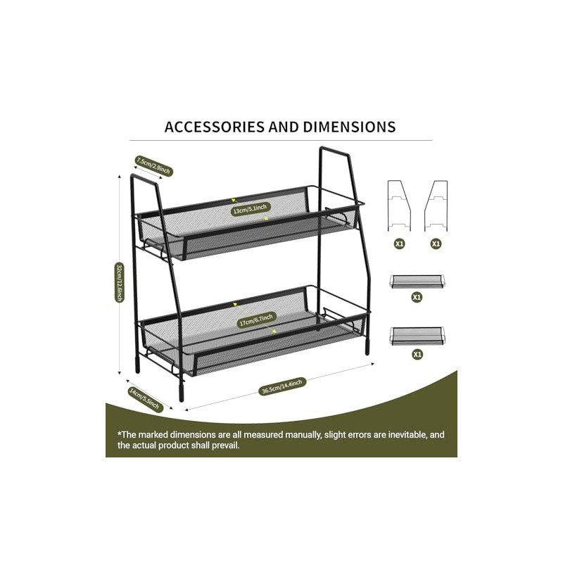 Standing Spice Rack Organiser Kitchen Spice Organiser Shelf Worktop Black