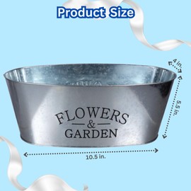 Ja'Cor Galvanized Metal Planters Flowers & Garden, Rustic Oval Tin Pots, Centerpiece Flower Farmhouse Table Decor, Dish Gardening Plants Container, Indoor Spring Party Wedding Birthday Decoration