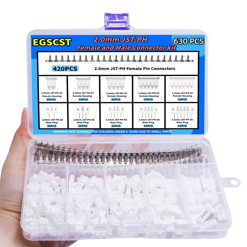 EGSCST 630PCS JST PH Connector Kit PH2.0mm Adapter Cable Terminal