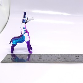 Sansukjai Giraffe Miniature Figurines Animals Hand Painted Blown Glass Art 22k Gold Trim Collectible Gift Decorate, Blue Purple