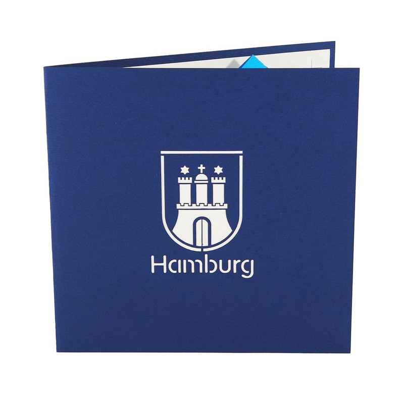 3D Card "Hamburg Skyline" in Blue, Pop Up Card as