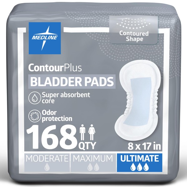Medline ContourPlus Bladder Pads, Women & Men, Discreet, Long Length,