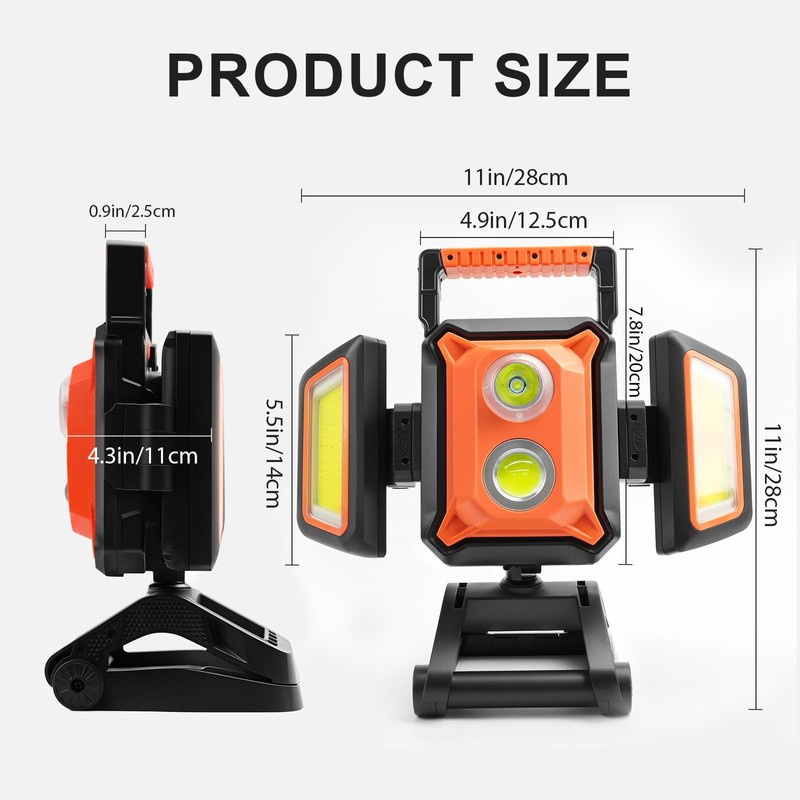 Tresda 4000LM LED Work Light Rechargeable with Clamp, 40W Magnetic