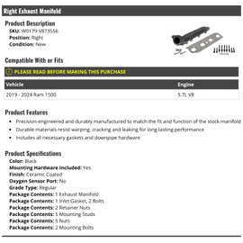 Right Passenger Side Exhaust Manifold - Compatible with 2019-2024 Ram 1500 5.7L V8