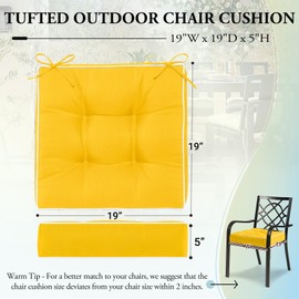 Wellsin Outdoor Chair Cushions Set of 2, Patio Cushions for Outdoor Furniture, Tufted Waterproof Outdoor Chair Pads, 19 x 19 Inch, Yellow