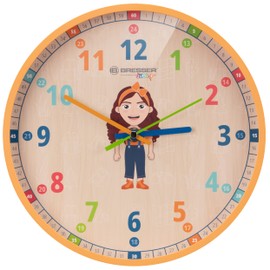 Bresser Junior Children's Wall Clock - Silent - with Flora, Luna or Lukas Family on the Colourful 25 cm Dial, Orange