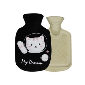 Cute Cat Rubber Hot Water Bottle with Plush Fleece Cover, Hand Feet Belly Warmer