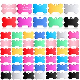 Roowest 100 Pcs Blank Dog Pet Tags for Engraving 38mm Aluminum Bone Shape Name Tag Colorful Double Sided Dog Cat Phone Number Pendants