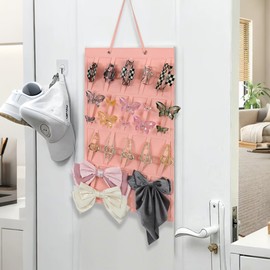 Hanging Hair Claw Clips Organizer, Hanging Hair Claw Clips Holder for Women, Claw Hair Clips Storage Organizer for Lady, Hair Banana Barrettes and Butterfly Jaw Clips Display Stand Holder (Pink)