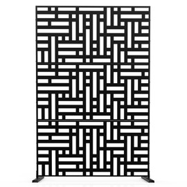 MTART MTART Metal Privacy Screen 72" H x 47.2" Decorative Outdoor Privacy Screen Privacy Panel with Stand for Balcony Deck Patio Lawn Garden, Privacy Fence (Black-Street)