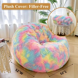 XeGe Giant Fluffy Bean Bag Chair Cover (Without Filling), Ultra Soft Faux Fur Stuffed Animal Storage Bean Bag for Plush Toys Shaggy XL Large Bean Bag for Adults Kids Teens