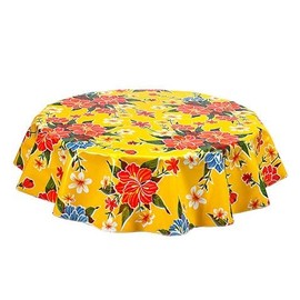 Round Freckled Sage Oilcloth Tablecloth in Hawaii Yellow - You Pick The Size!