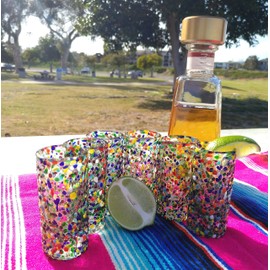 Hand Blown Mexican Tequila Glasses â Set of 6 Confetti Design Tequila Shot Glasses (2 oz each)