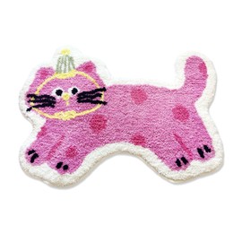 Cute Pink Cat Bathroom Rug, Soft Plush Girly Kawaii Animal Tufted Bath Room Mat, Non-Slip & Machine Washable, Absorbent & Quick Dry Floor Door Mat Home Decor for Shower, Tub and Sink, 19.7"x27.6"