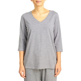 Hue Women's 3/4 Sleeve V-Neck Sleep Tee, Medium Grey Heather, Large