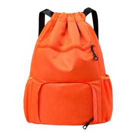 FAVORTALK Drawstring Gym Bag Unisex Swimming Bag Large Capacity Drawstring Backpack Waterproof String Bags for School Beach Holidays Travel Drawstring Bags with Shoe Compartment,Orange 17604