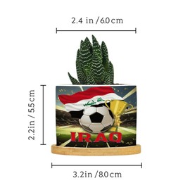 DecStic Soccer Sport with Iraq Flag Ceramic Planters Patriotic Decorations Planters for Indoor Plants with Drainage Holes and Saucers Pot for Succulents Cactus Garden Windowsill