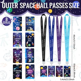 Set of 8 Outer Space Unbreakable PVC Hall Pass Lanyards and School Passes Set School Supplies Teacher Supplies for Classroom Elementary Middle School Restroom Library Office