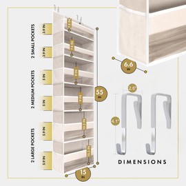 HOMELUX THEORY UPGRADED Over The Door Organizer Hanging - 100D EXTRA THICK & 50lbs HUGE CAPACITY 6 Large Front & 12 Side Pockets, Over The Door Shoe Organizer, Hanging Closet Organizer (Ivory, 1pc)