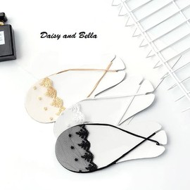 Daisy and Bella 4 Pairs Breathable Lace No Show Socks, Toe Topper Half Socks, Low Cut Liner Slingback Sock. (Lace 4 Nude)