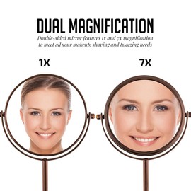OVENTE 6'' Tabletop Makeup Mirror with 1X/7X Magnification, 360° Swivel Design, Double-Sided Free-Standing Vanity Mirror Perfect for Dresser, Bedroom and Office Desk, Antique Bronze MNLT60ABZ1X7X