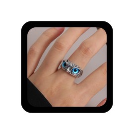 Xmsrn Vintage Blue Eyed Owl Knuckle Ring Open Owl Finger Ring Punk Blue Eyed Owl Ring Gothic Blue Owl Hand Ring Boho Owl Ring for Women