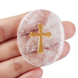 QINJIEJIE Rock Crystal Healing Crystals Cross Thumb Gemstones Worry Stone Easter Christian Gifts for Women Men Polished Oval Stone Anxiety Stress Relief Meditation Easter Cross Gemstones