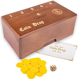 Wooden Coin Drop Game,Penny Game,Penny Coin Game,Contains 50 Coins,Game Box and 1 Dice,a Drop Penny Wooden Box Game to Interact with Family and Friends
