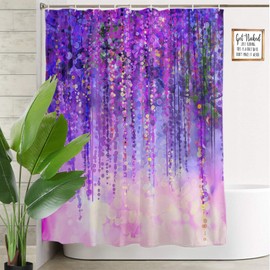 Olikked Spring Flower Shower Curtain Sets Wisteria Tree Branches Purple Floral Nature Bathroom Curtain Home Decorative Waterproof Polyester Fabric 72x72 Inch