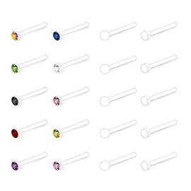 Mayhoop 18G 20G Nose Piercing Bioflex Retainer Flexible Plastic Nose Rings Piercing 20-40 Pieces Transparent and Skin Colour Nose Stud, Metal