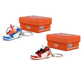 3D Mini Shoe Key Chain, Novelty Funny Gadget Decoration, Great Birthday or Children's Day Gift (Blue+Red(1 Shoe))