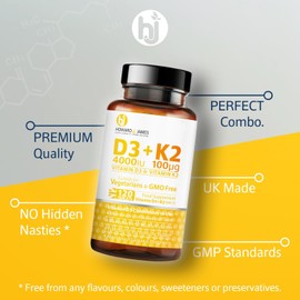 HOWARD & JAMES Vitamin D3 4000iu Plus Vitamin K2 100ug 120 High Strength Vegetarian Tablets